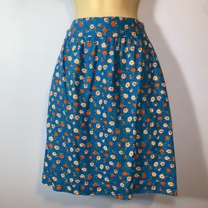 Loft bright blue with small ditzy poppy flowers linen blend mini skirt size XL